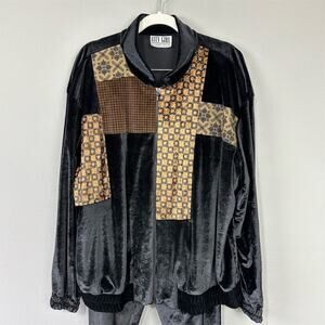 Vintage 90s City Girl by Nancy‎ Bolen Black Velvet Tracksuit Set Sz 18 Patchwork